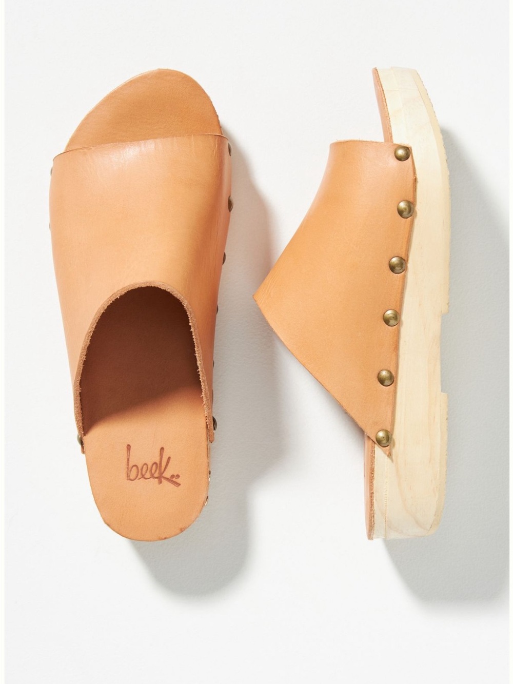 beek Brown Monarch Leather Slide Clogs